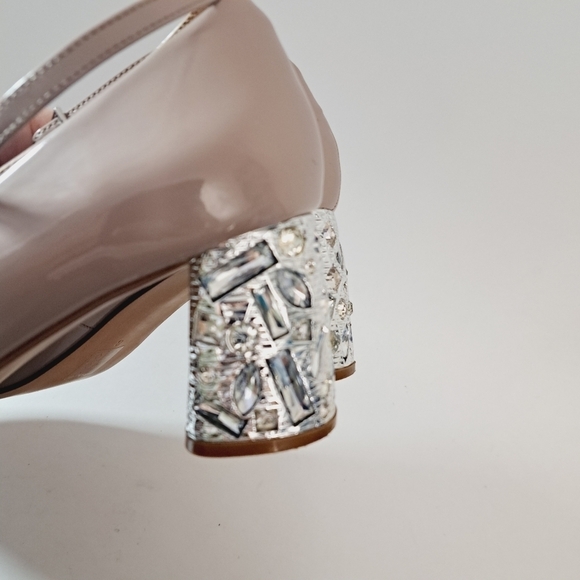 ASOS Snowflake Jewelled‎ Mid Ankle Strap Heels in Warm Taupe Patent - Picture 5 of 10